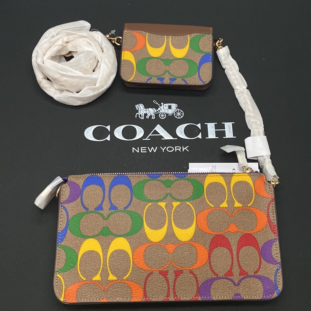 Coach Poppy Crossbody In Rainbow Signature Canvas Textile Leather Double purse - Picture 4 of 11